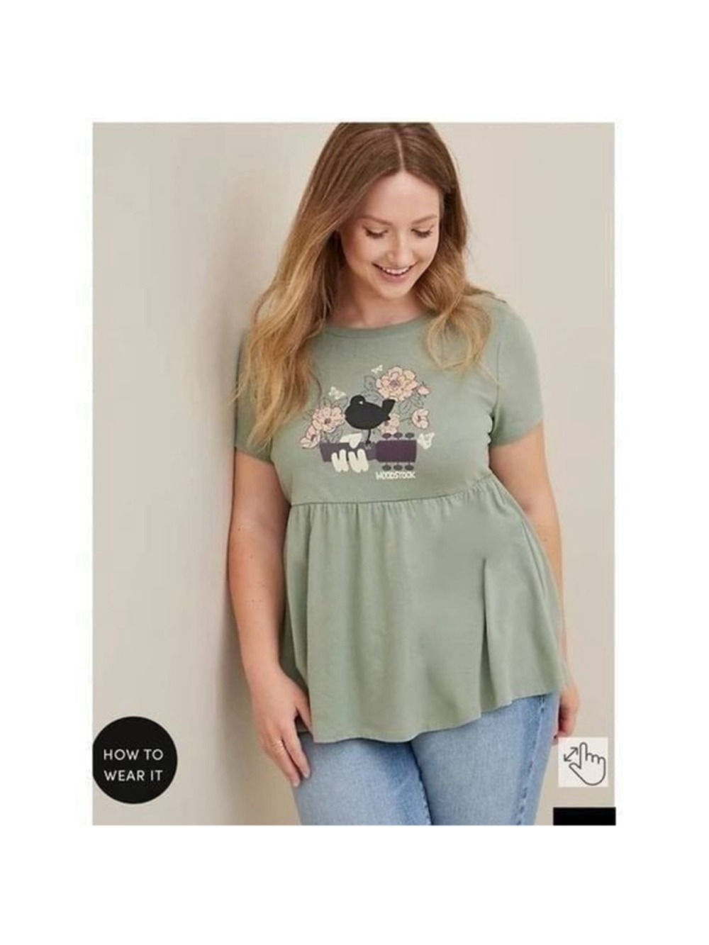 NWT Torrid Woodstock Floral Babydoll Tee Size 0 L Sage Green Boho